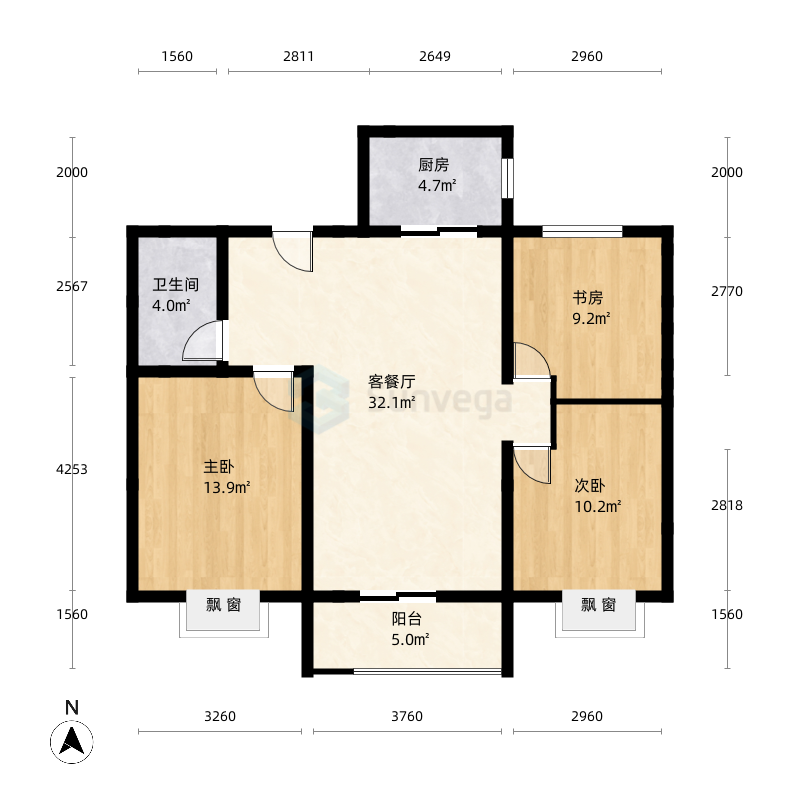 开元上府3室2厅2卫1厨138.0㎡户型图