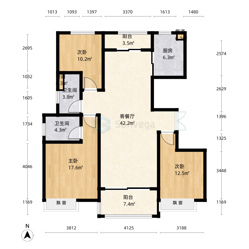 建业春天里3室2厅2卫1厨115.0㎡户型图