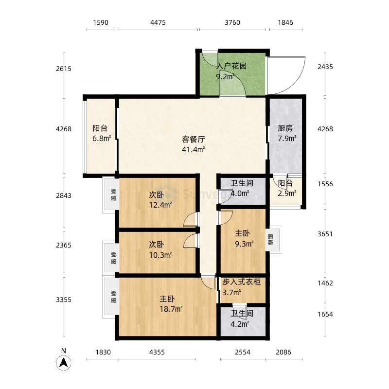 世纪华庭4室2厅2卫1厨163.0㎡户型图