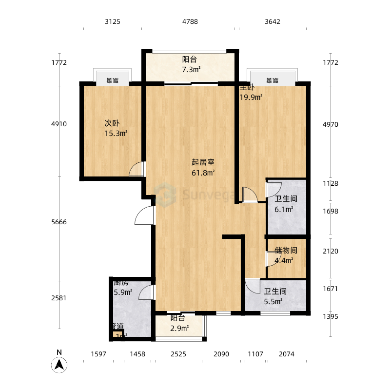 金茂园2室0厅2卫1厨145.0㎡户型图