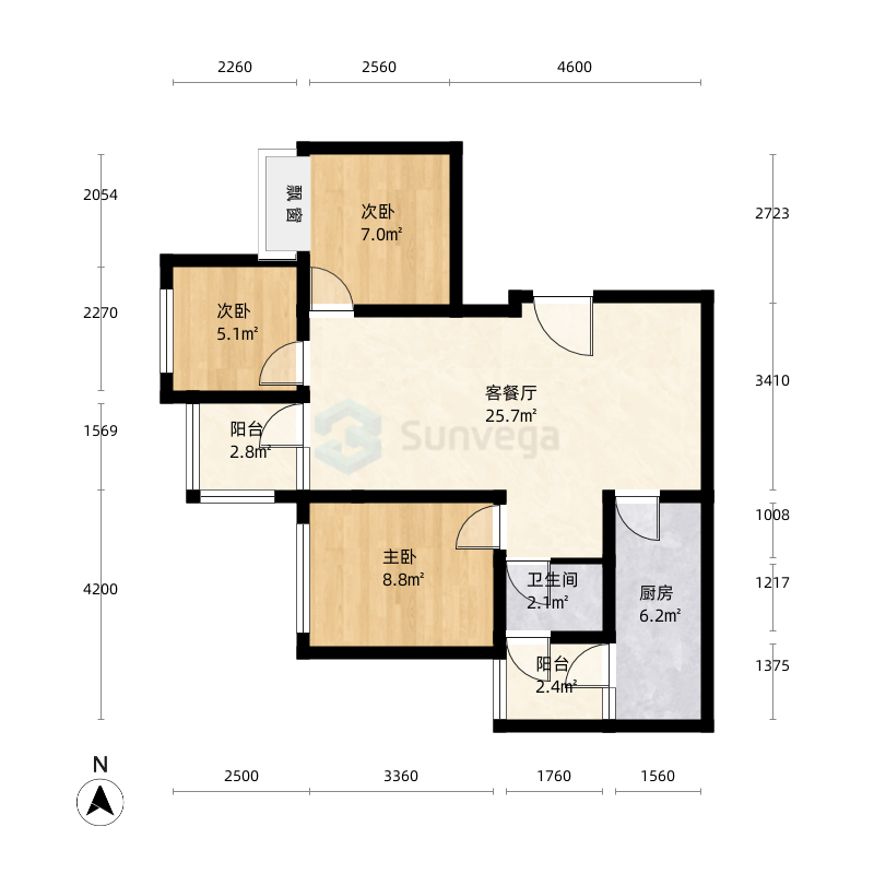 巴南旭辉城3室2厅1卫1厨78.0㎡户型图