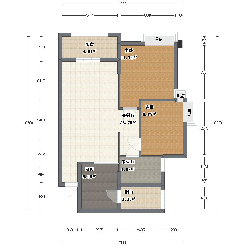 敏捷城2室2厅1卫1厨84.0㎡户型图