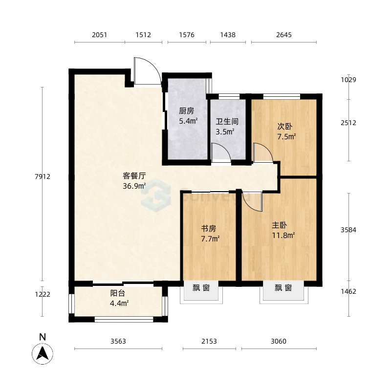 开元上府3室2厅2卫1厨138.0㎡户型图