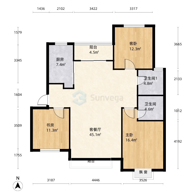 衡水泰华三居室户型图-三维家户型库