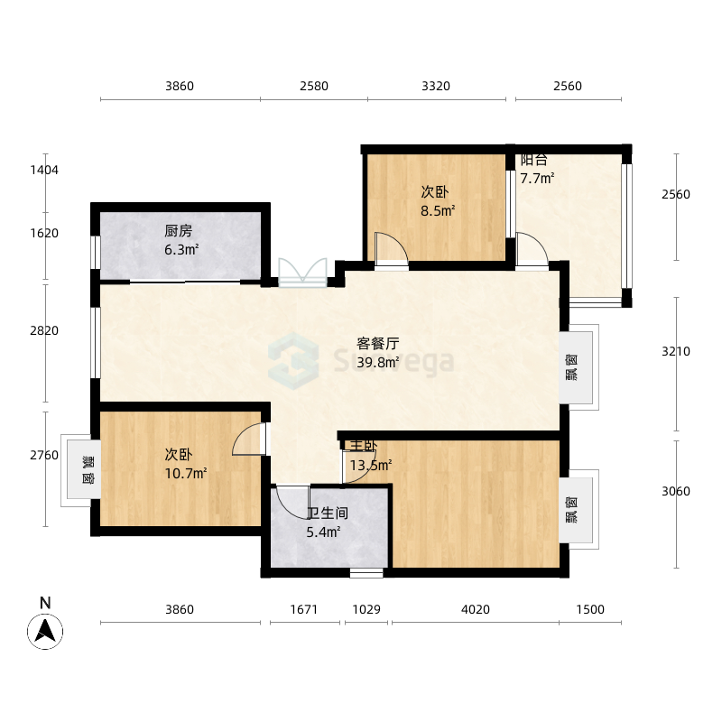 临沂滨河阳光三居室户型图-三维家户型库