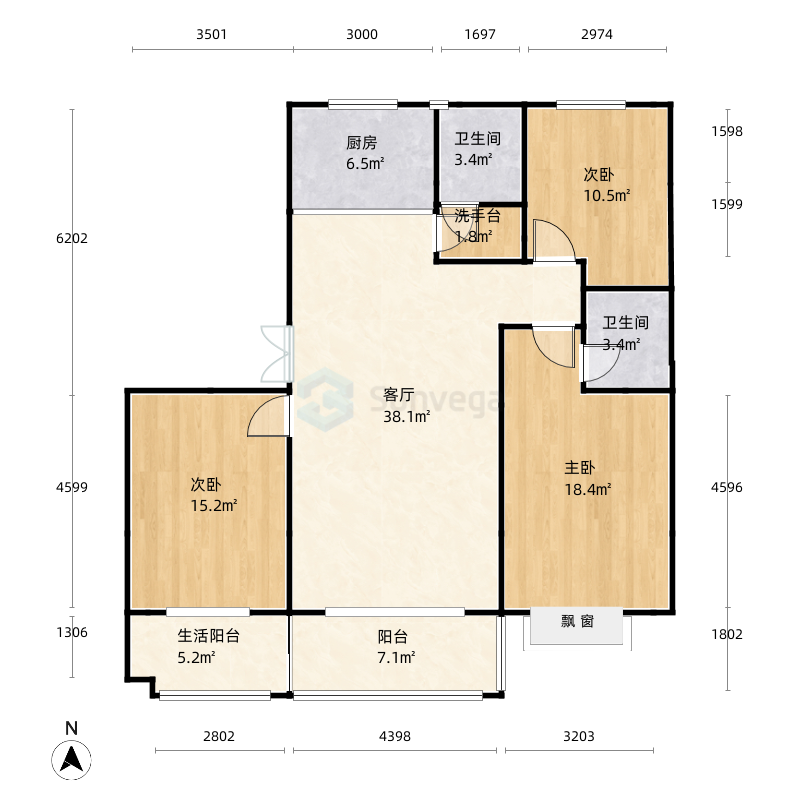 济宁清泉美景三居室户型图-三维家户型库