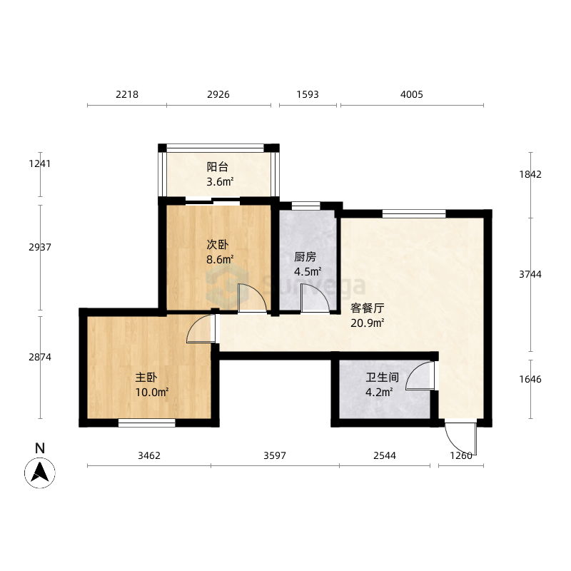 祥和居2室1厅1卫1厨85.0㎡户型图