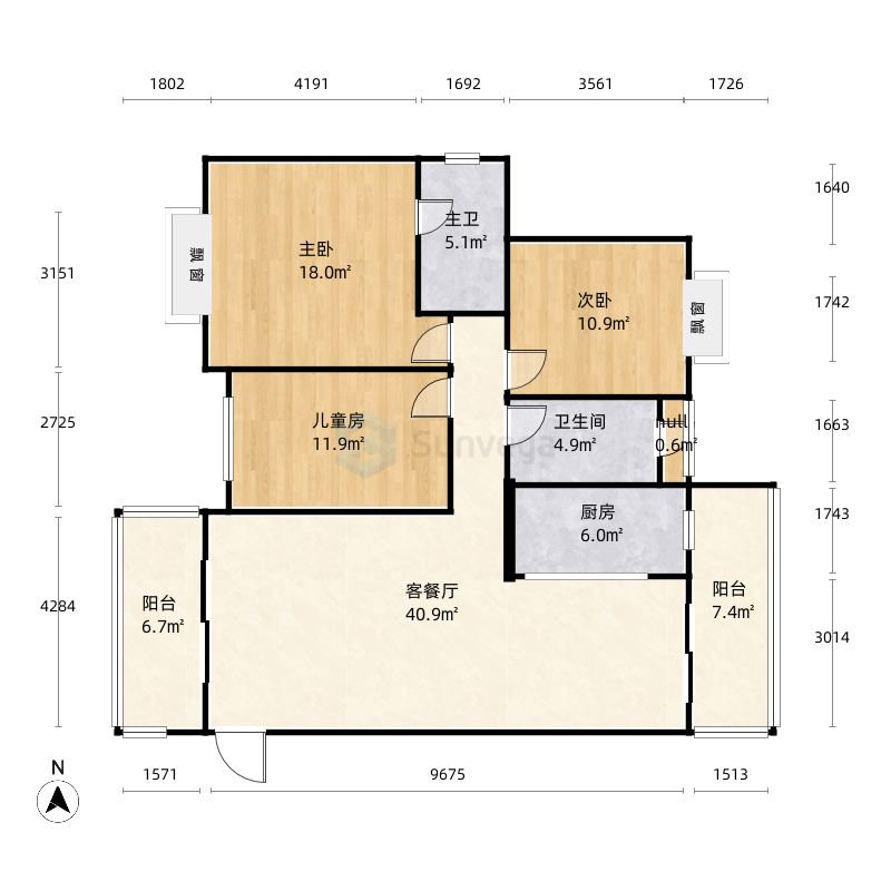 凰樵圣堡3室2厅2卫1厨141.0㎡户型图