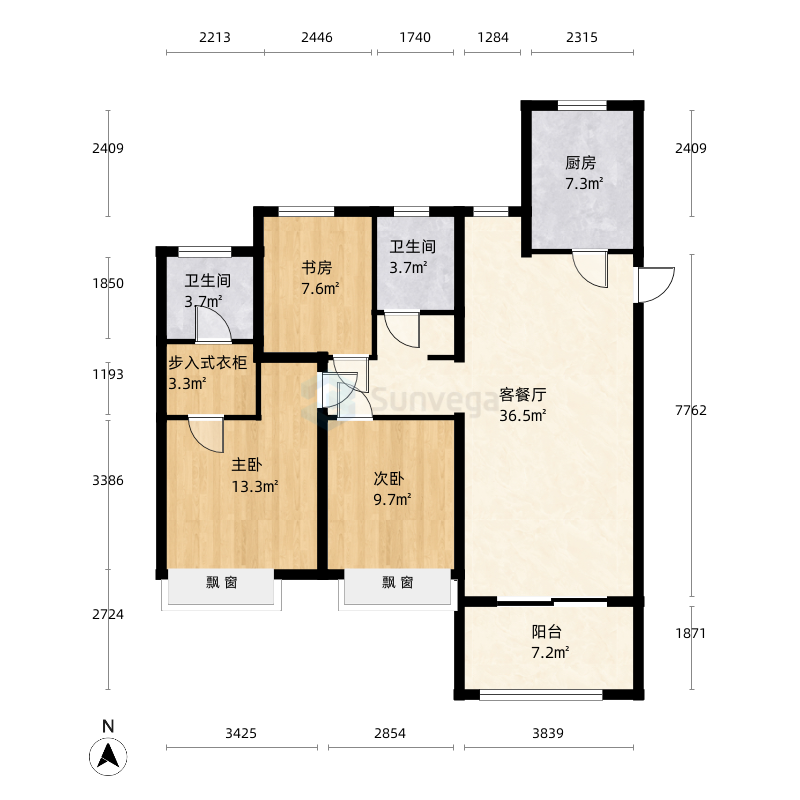 苏宁悦城3室2厅2卫1厨115.0㎡户型图
