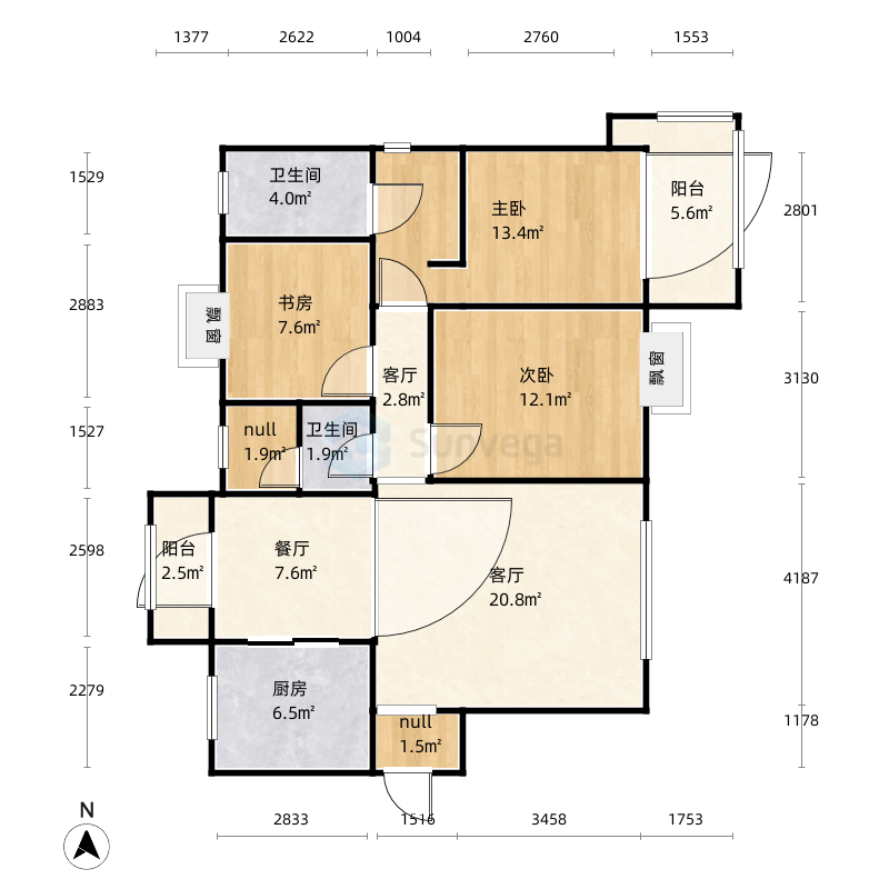 秦都花园3室3厅2卫1厨110.0㎡户型图