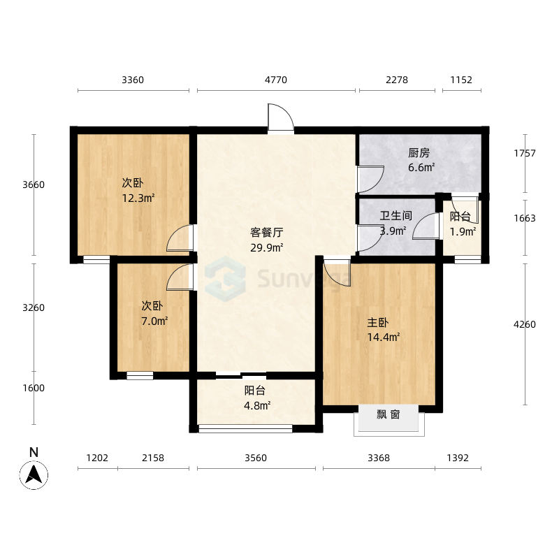 凤凰城c区3室2厅1卫1厨101.0户型图