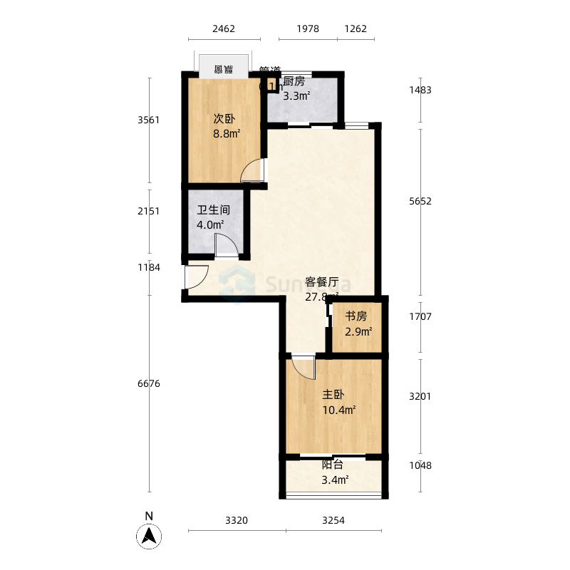 仁和佳苑3室2厅1卫1厨89.0㎡户型图