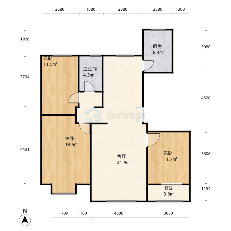 亿利城文澜雅筑3室1厅1卫1厨137.0㎡户型图