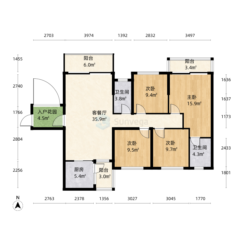 武鸣麒麟尊府4室2厅2卫1厨138.0㎡户型图