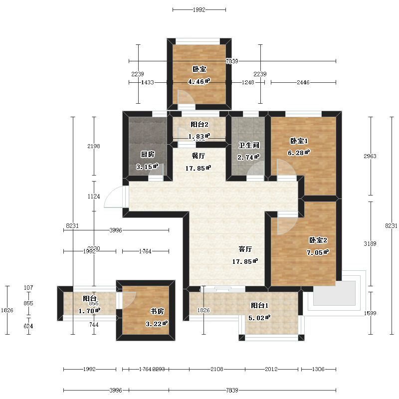 户型库 铂悦府 铂悦府89.26㎡户型图  山东省烟台市 无84.96m 2