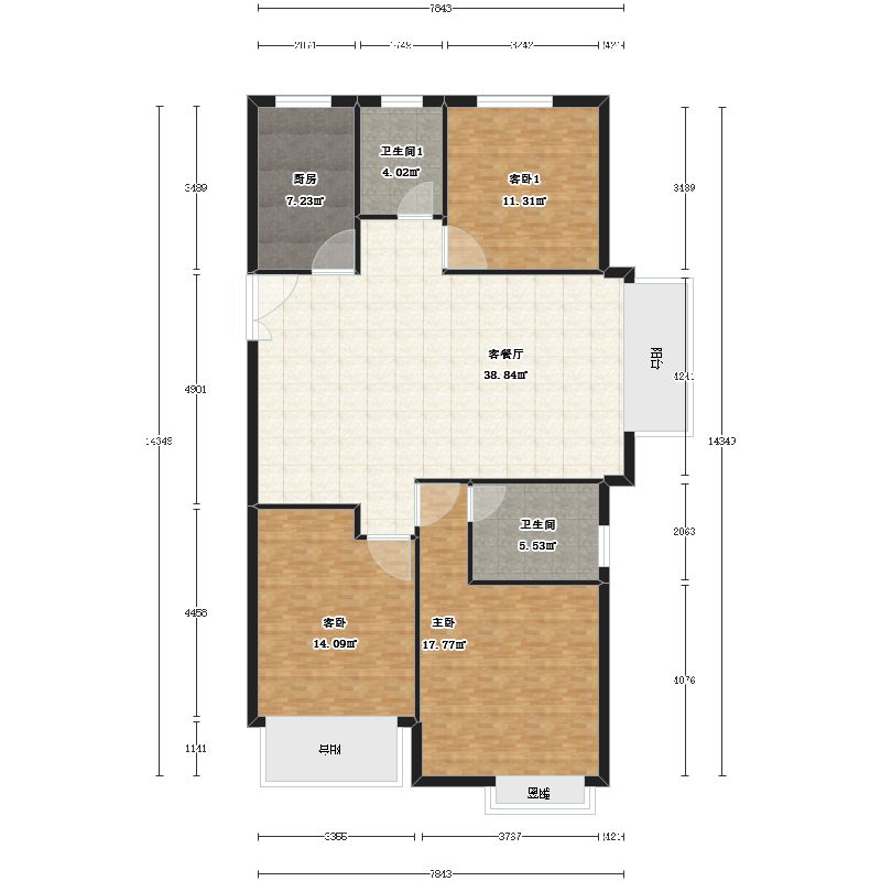 光明·海樾传奇3室2厅2卫1厨121.33㎡户型图